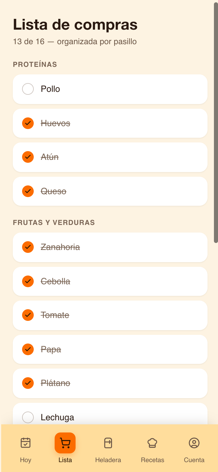 Tu lista, lista por pasillo